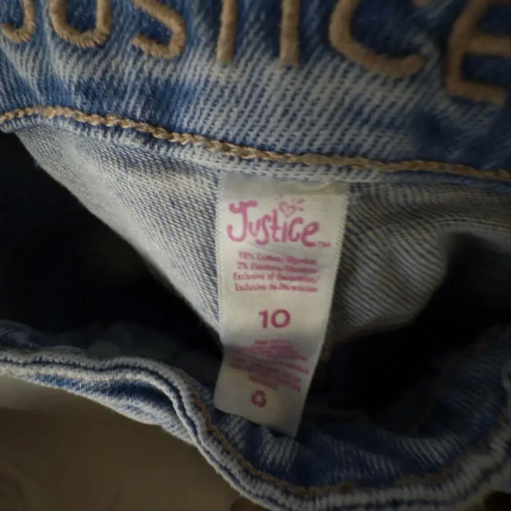 Justice Girls Light Wash Distressed Wide Leg Cargo Jeans Size 10